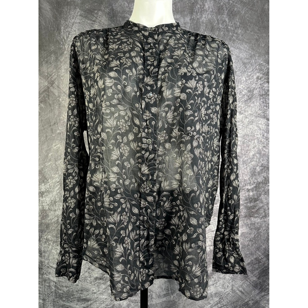Isabel Marant Etoile Mexika Shirt Womens Lg XL Black Floral Cotton Voile Blouse